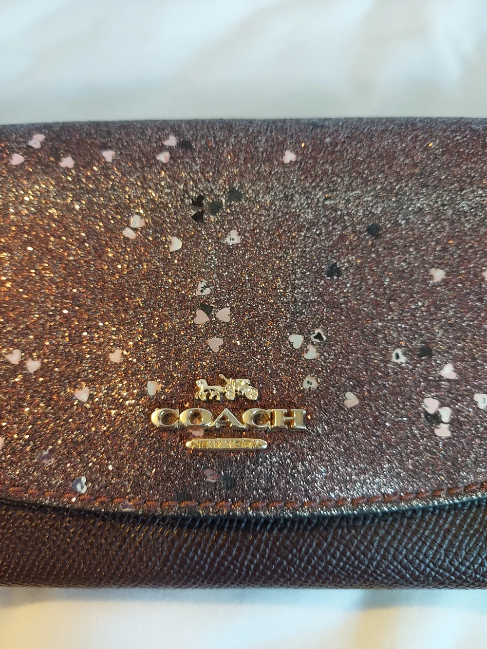 Coach Heart Glitter Slim Envelope Wallet - Raspberry Burgundy